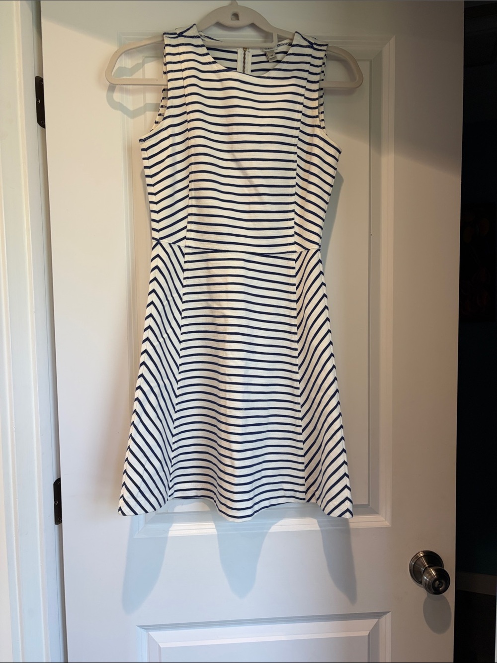 J. Crew White and Navy Striped Sleeveless A-Line Mini Dress
